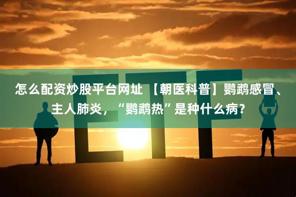 怎么配资炒股平台网址 【朝医科普】鹦鹉感冒、主人肺炎,“鹦鹉热”是种什么病?
